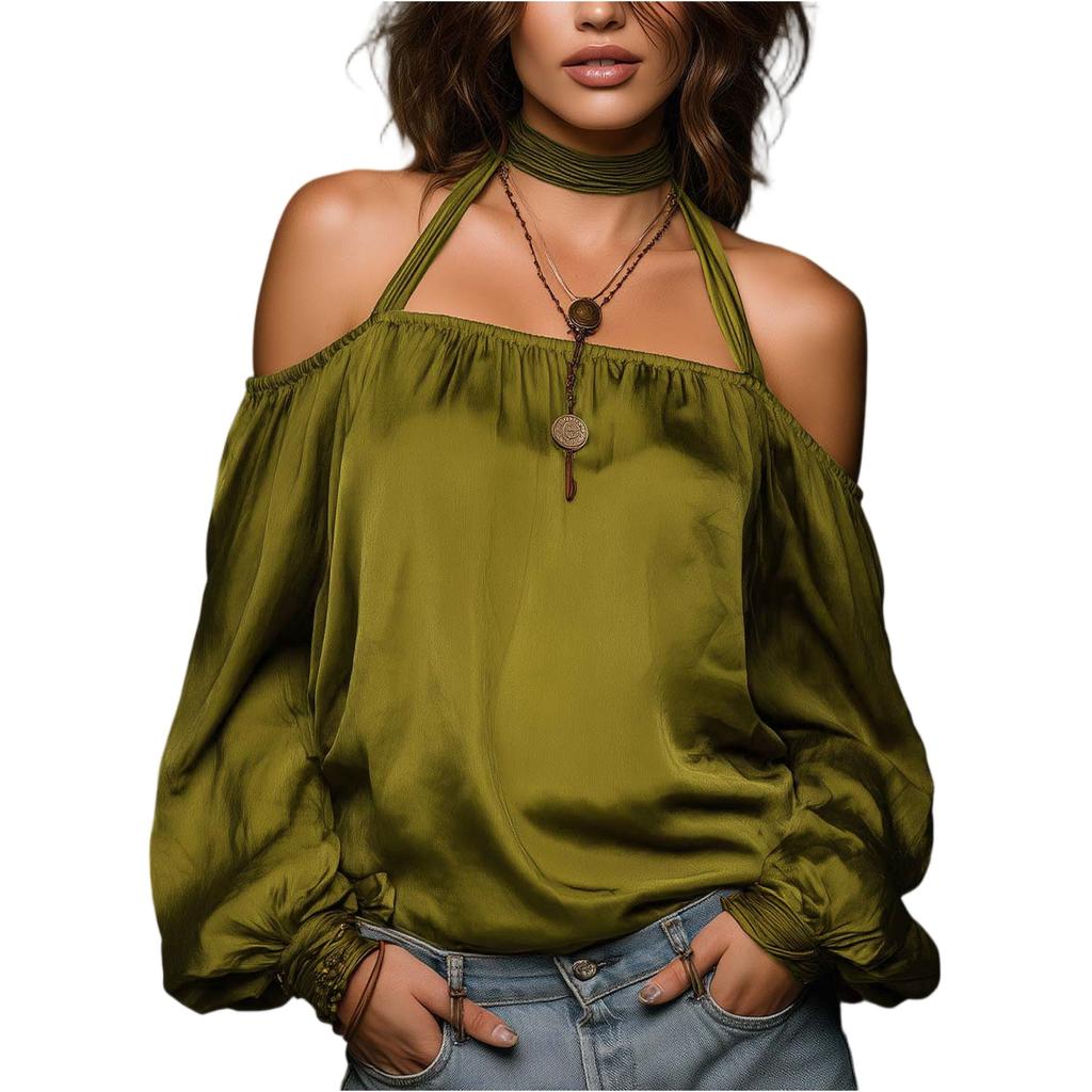 Modisches locker sitzendes schulterfreies Satin-Top für Damen
