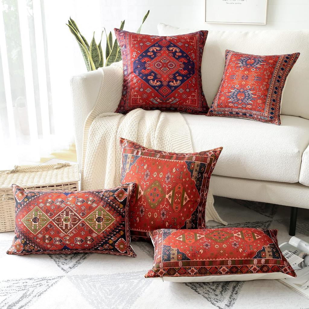 4 Pcs Double Sided Persian Kilim Cushion Covers, Bohemian Tribal Geometric Throw Pillow Cases (No Inserts)