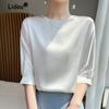 Spring and Summer New Style Fashionable Mid-sleeve Tops Women's Short T-shirt Women's Acetate Satin Shirt