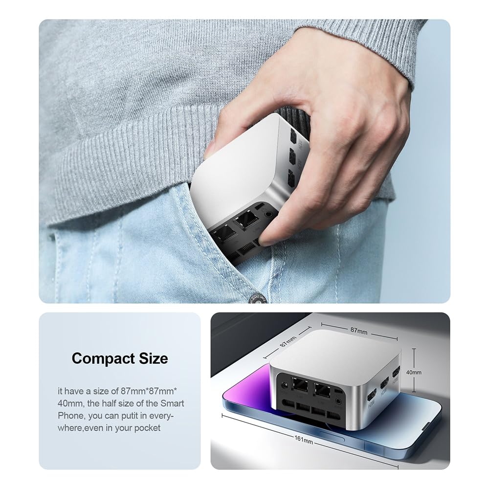 SZBOX Mini PC Intel N100 16GB DDR5 No SSD Windows 11 Ready 4K HDMI USB3.1 LAN WiFi BT Ultra Compact Size 8.7x8.7x4cm 203.7g Office Home