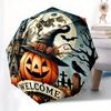 Halloween Welcome Sign with Witch Hat PumpkinFull Moon DecorUmbrella, Portable 3-Fold Compact Umbrella for Men & Women Gift