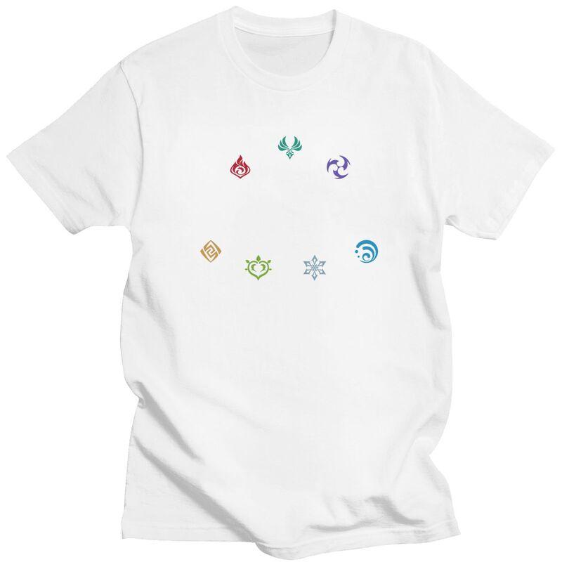 Custom Genshin Impact Elements Tshirt for Men Short Sleeve Leisure T Shirt Game Anime Tshirts Loose Fit Pure Cotton Tees Gift
