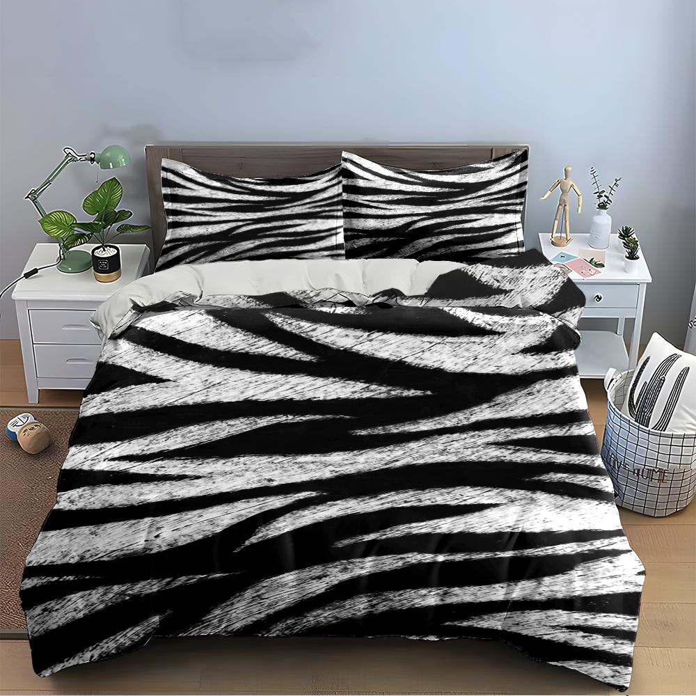 Zebra-Muster Bettwäsche-Set Dreiteilig Bettwäsche-Set (1 Bettbezug, 2 Kissenbezüge, Bettdecke nicht enthalten)