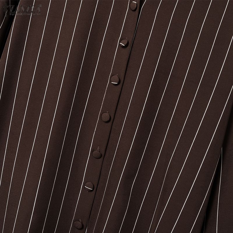 ZANZEA Women Long Sleeve Blouse and Long Skirts Stripe Print Two Piece Suit Sets