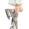 Women Punk PU Leather Leg Warmer Harajuku Grunge Leg Socks Metallic Silver Wide Baggy Boot Covers Gaiters Streetwear