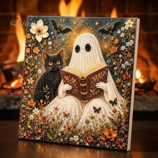 Halloween Room Decoration Faux Pearl Art DIY Kit, Spooky Cute 3D Beads Painting Crafts Stress Relief Project for Adults Beginners, Seasonal Wall with