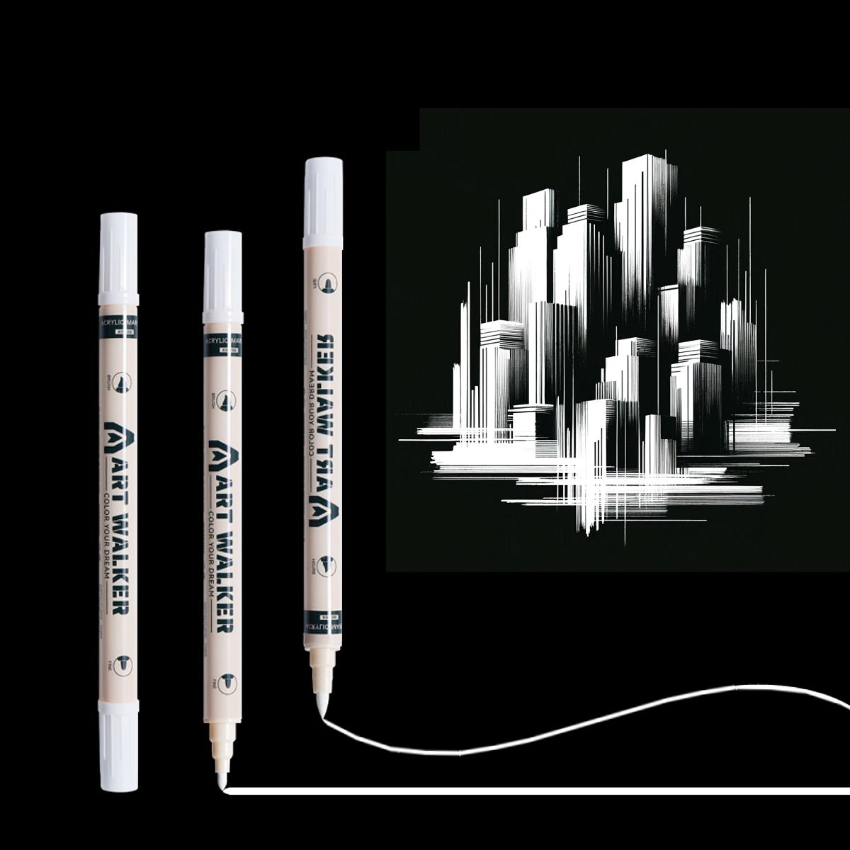 

12pcs White Art Brush Acrylic White Paint Marker Pens, Medium Tip, Suitable For Rock Painting, Stone, Glass, Wood, Ceramics