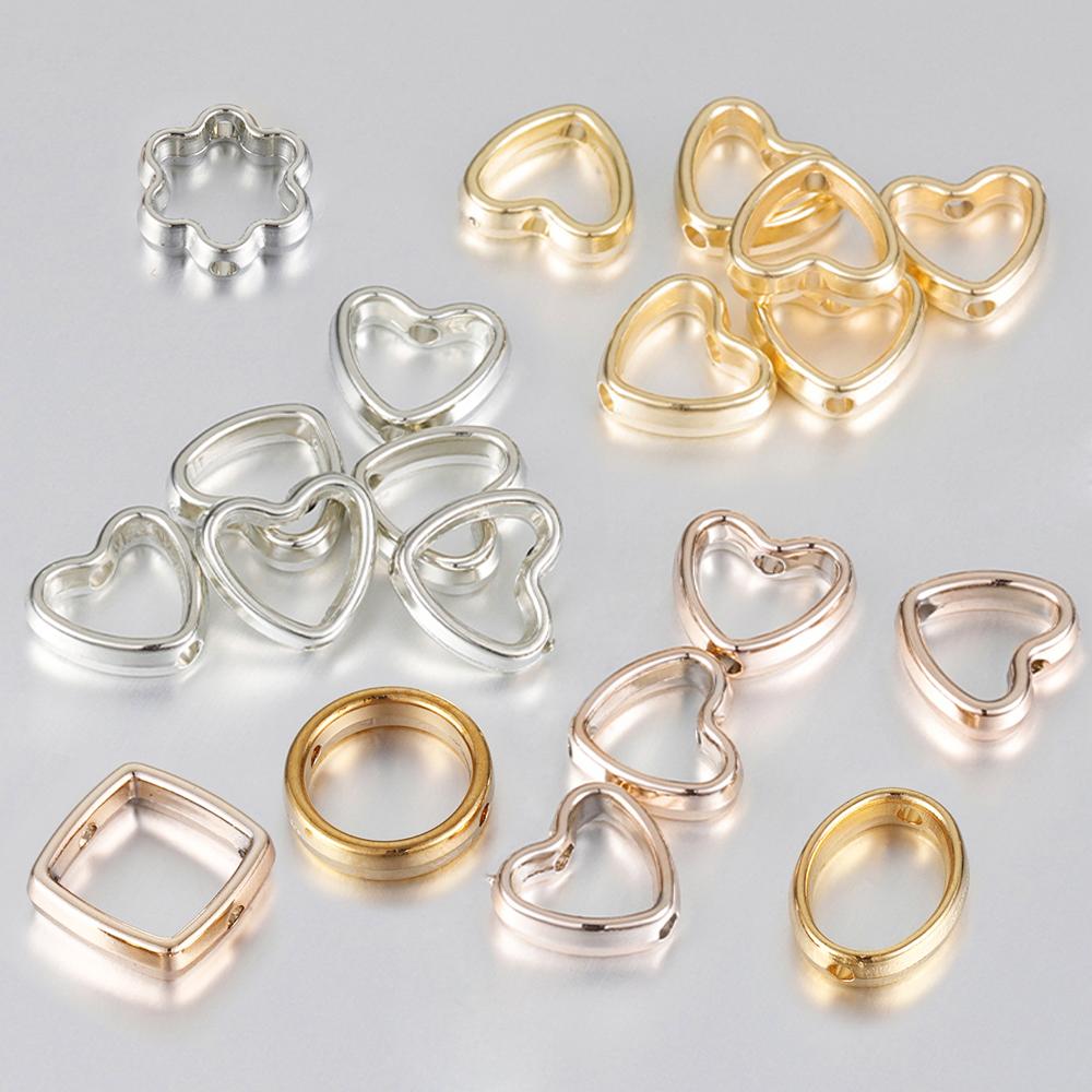 50pcs Love Heart Two Hole CCB Beads Frame Spacer Beads DIY Necklace Bracelet Connectors Pendants Jewelry Making Accessories