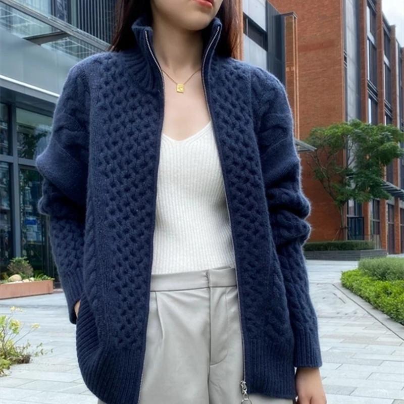 Autumn Winter Thick Turtleneck Cashmere Knitted Cardigan Women Casual Knit Loose Wool Sweater Larg Size Female Jacket Tops