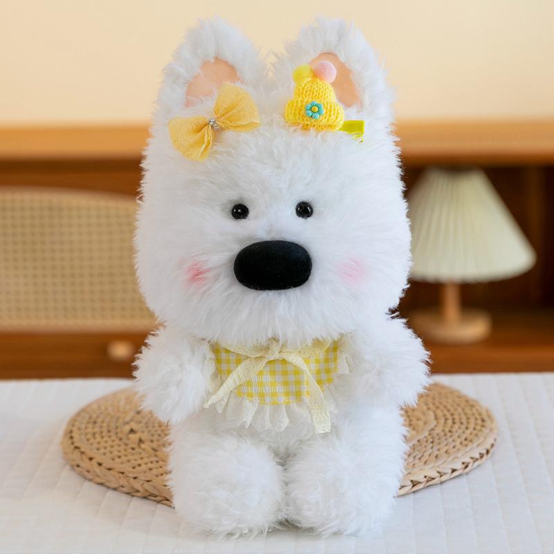 30cm Super Cute Lace West Highland Terrier Plush Toys Soft Fluffy Cartoon Puppy Wearing Bibs Bow Pretty Decor Sweet Gift To Girl