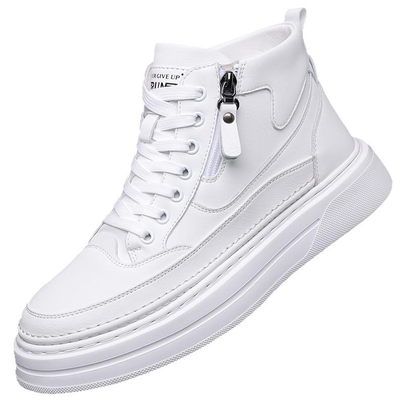 Men's Trendy High-Top Canvas Sneakers - Thick Sole, Zipper, College Style, Youth Casual Shoes
