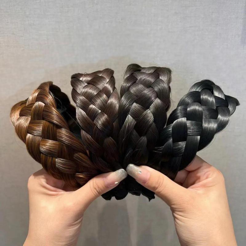 Fascia Per Capelli Intrecciata Nero/Marrone - Cerchio Largo Elastico, Accessorio Sintetico Per Coda Di Cavallo E Treccia, Donna E Ragazza