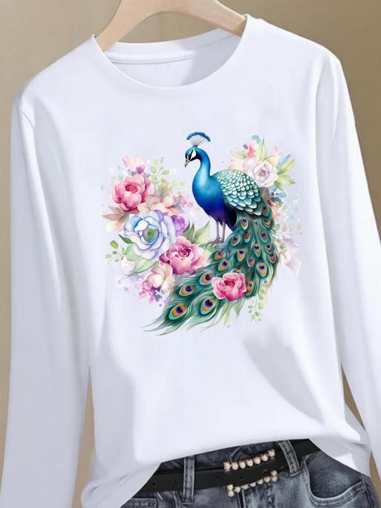 (Asian Size) Trend Lovely Style Graphic Tee Women Autumn Winter Spring Casual Fashion Top O-neck Clothing Print T Shirt Long Sleeve T-shirts
