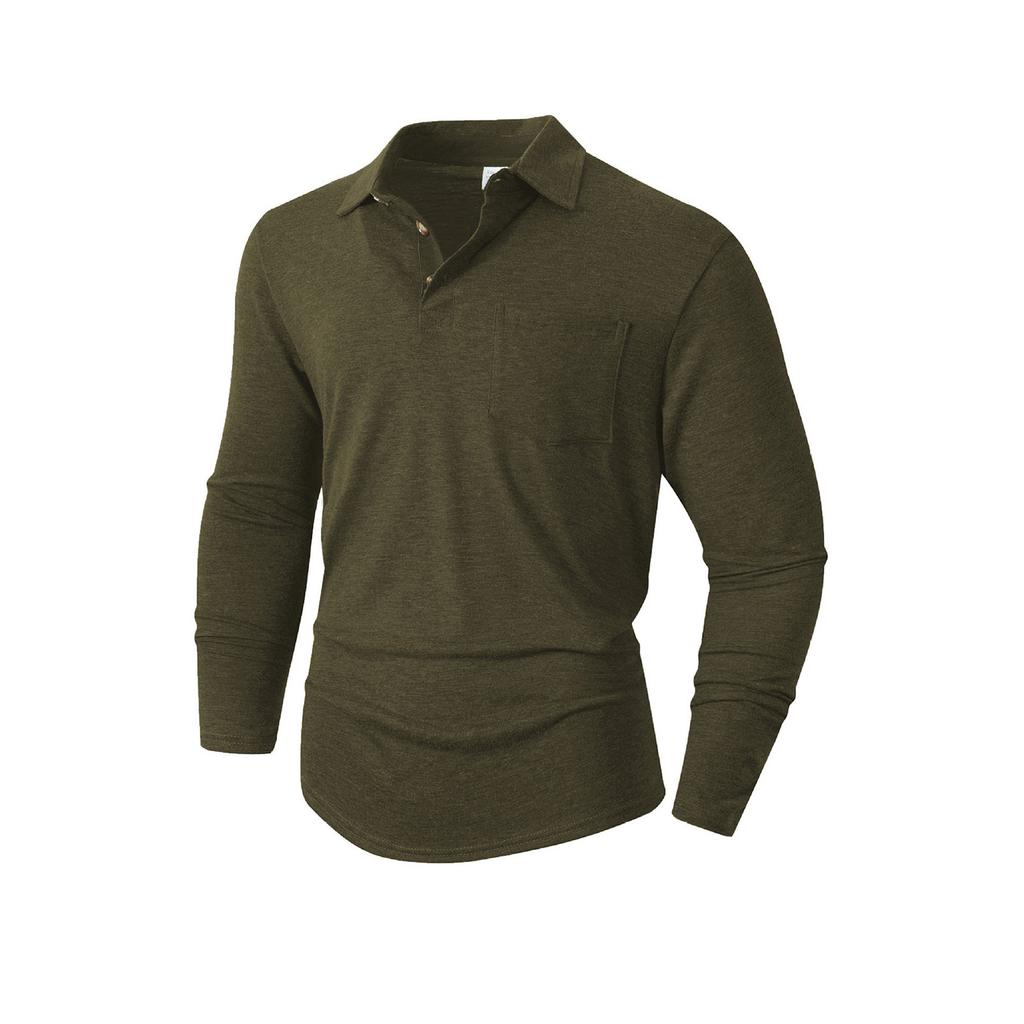 Men's Solid Color Button Lapel Long Sleeve Top Men's Casual Fashion Long Sleeve Top