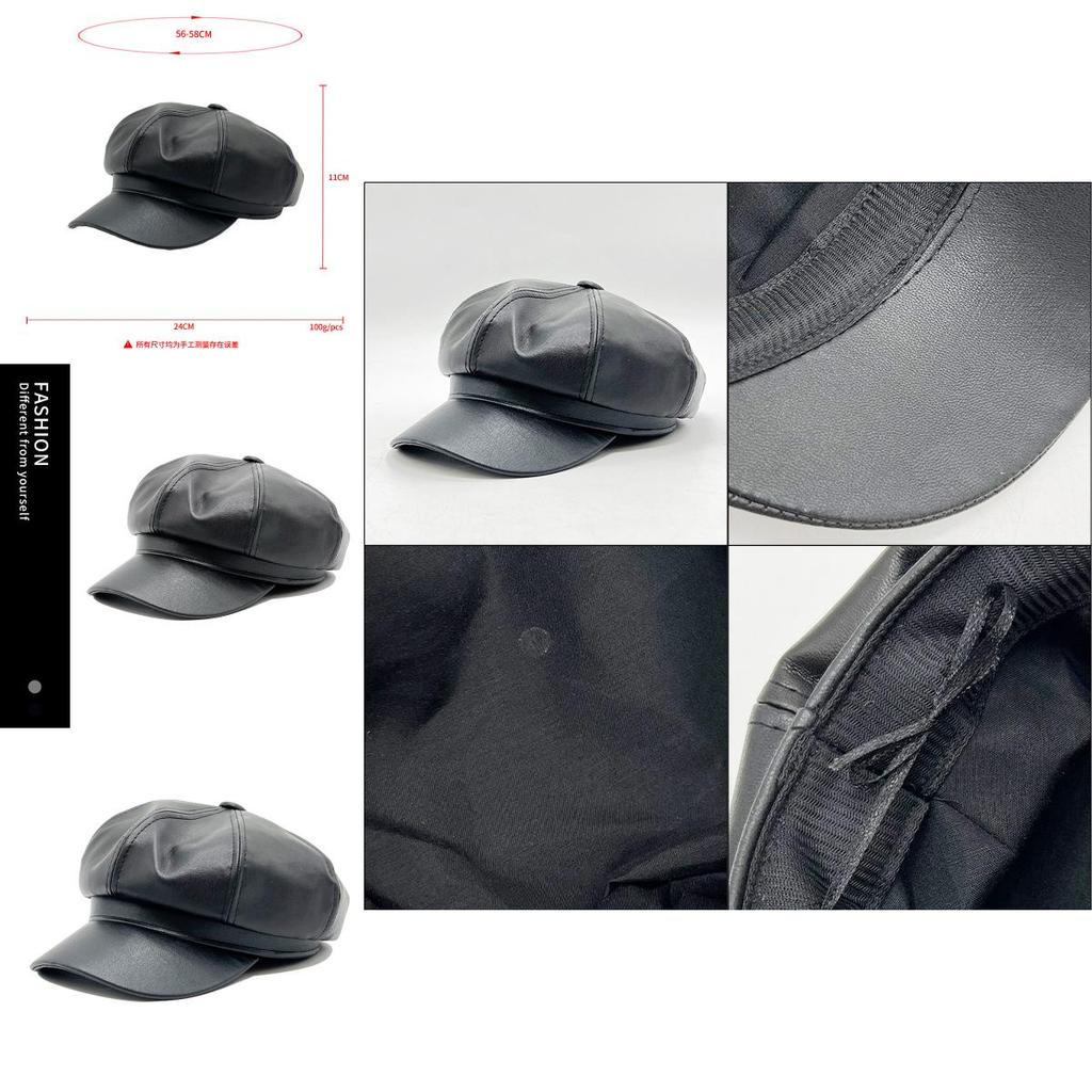 Stylish Pu Leather Round Top Beret Hat For Winter Casual Wear