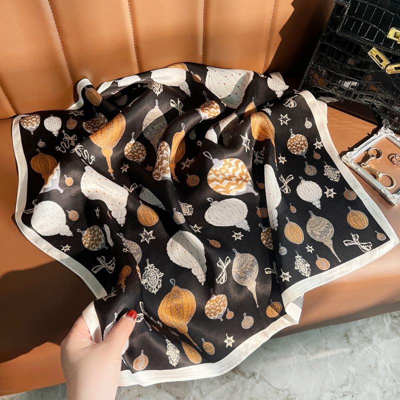 Spring new hot air balloon plain crepe satin silk scarf women's high-end versatile mulberry silk small square scarf scarf