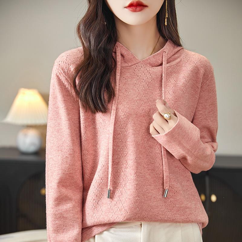 Womens Loose Hooded Long Sleeve Knit Pullover Sweater Casual Top