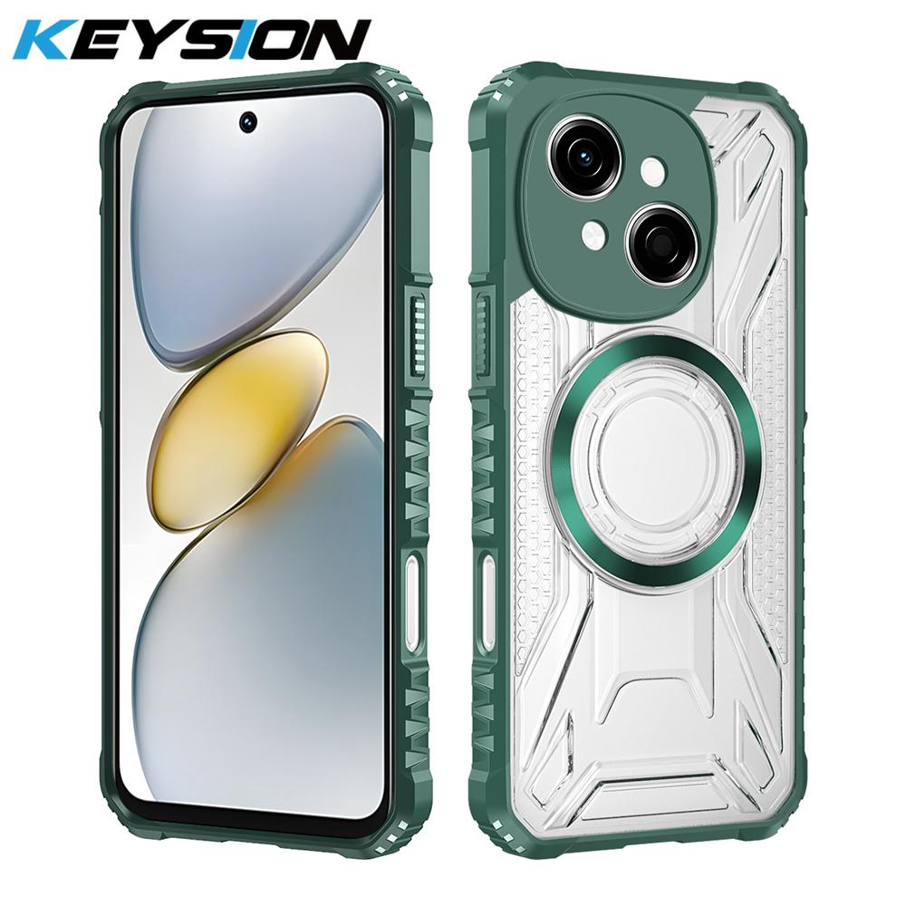 KEYSION Transparent Magnetic Case for TECNO Spark Go 1 1S Go 2025 Silicone+PC Heavy Duty Shockproof Phone Cover for Pop 9 4G
