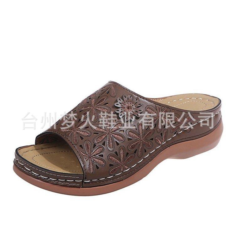 Slippers slope heel new fish mouth hollow flower sandals
