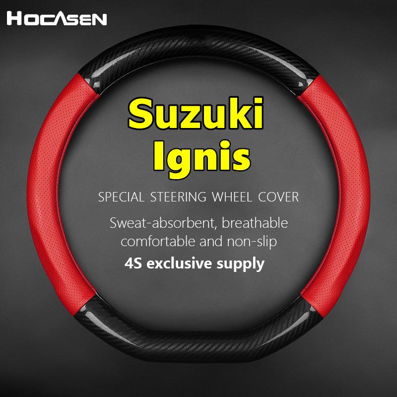 Car Steering Wheel Cover Leather Carbon Fiber For Suzuki Ignis Trail 2016 Adventure 2018 1.2L CVT