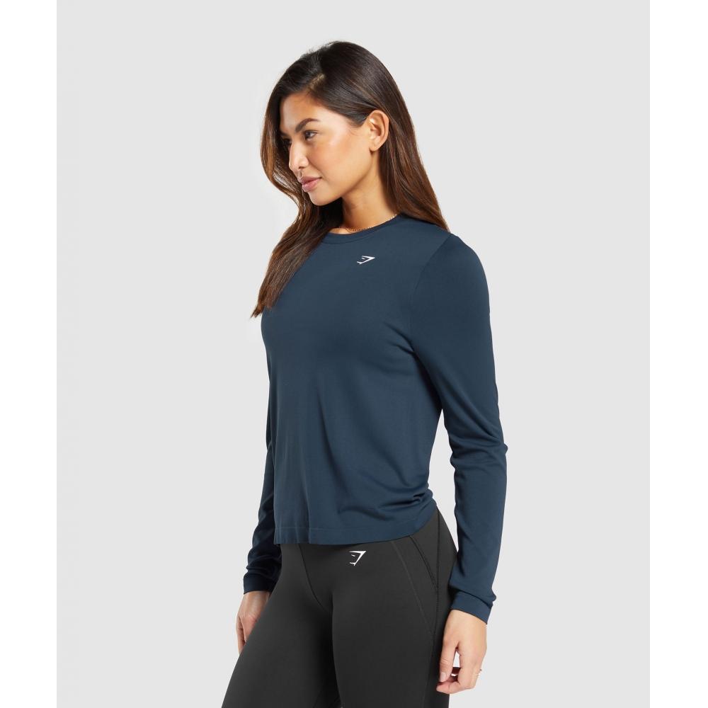 Gymshark Nahtloses Langarm-Top für jeden Tag, Marineblau B8a4q Ub9p