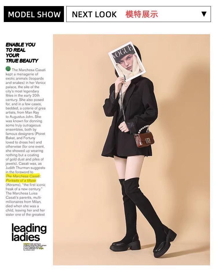 Super long knee boots women's thin bag thigh muffin thick-soled boots European and American fashion high-heeled elastic thin boots