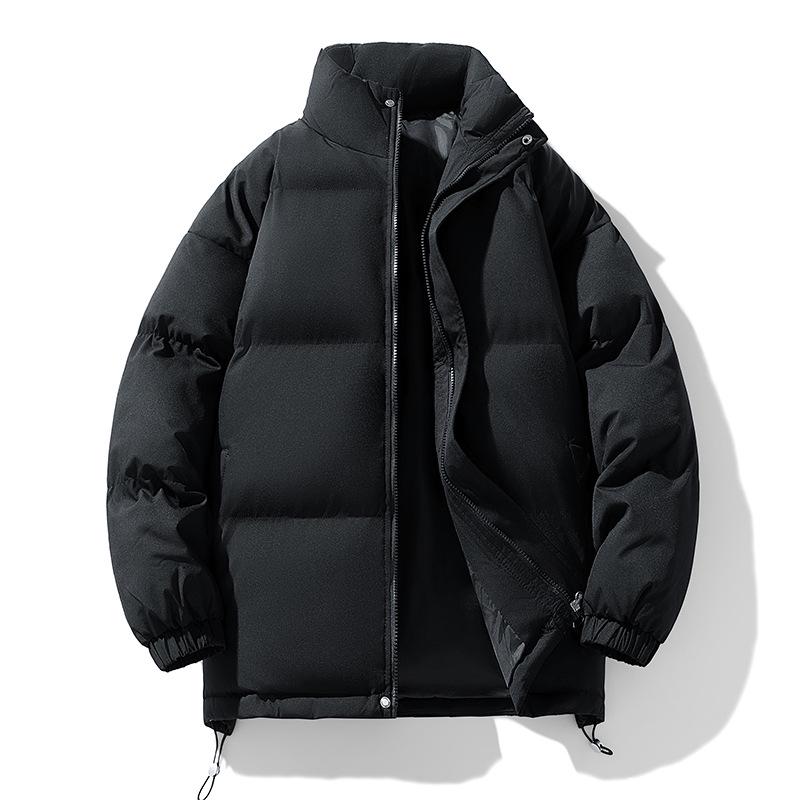 Men's Trendy Winter Down Coat: Loose, Thick Cotton-Padded Stand-Up Collar Jacket, Solid Color, Versatile Outerwear for Couples