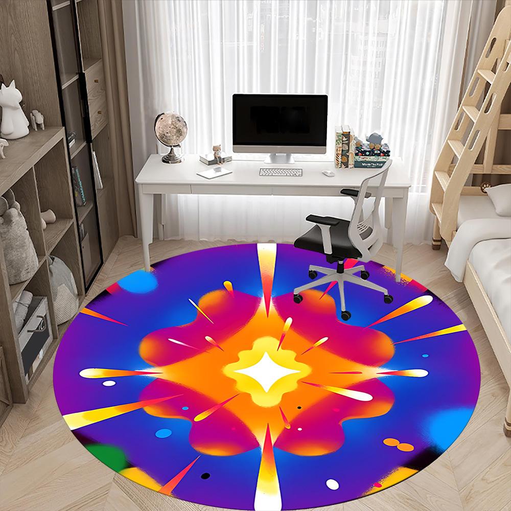 1PC Abstract Colorful Design Office Round Rug, Non slip, Soft and Durable Office Rug for Interior Decoration, Perfect for Office