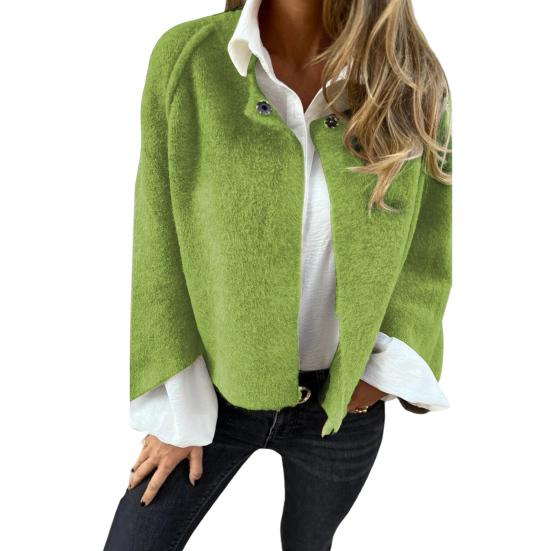 Winterjacke für Damen, Rundhalsausschnitt, dickes Fleece, offener Stich, kurze Strickjacke, lange Ärmel, warm, winddicht, wärmespeichernd, Outdoor-Mantel