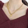 Hip Hop Heart Pendant Necklace - Gold-Plated Stainless Steel, Cool Patchwork Style for Women