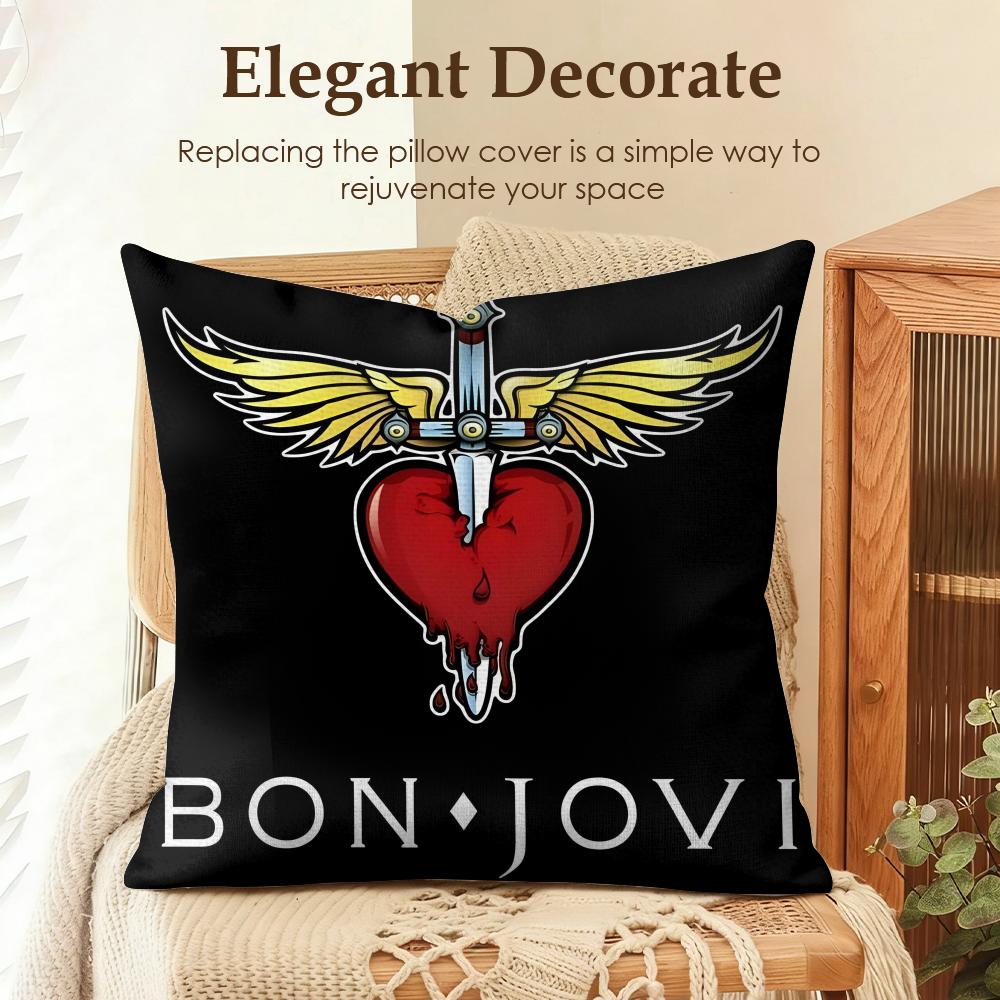 Band BBon Jovi Cushion Cover Natural Linen Organic Fabric DoubleSided Printing Sofa Home Decor Gift Pillow Case