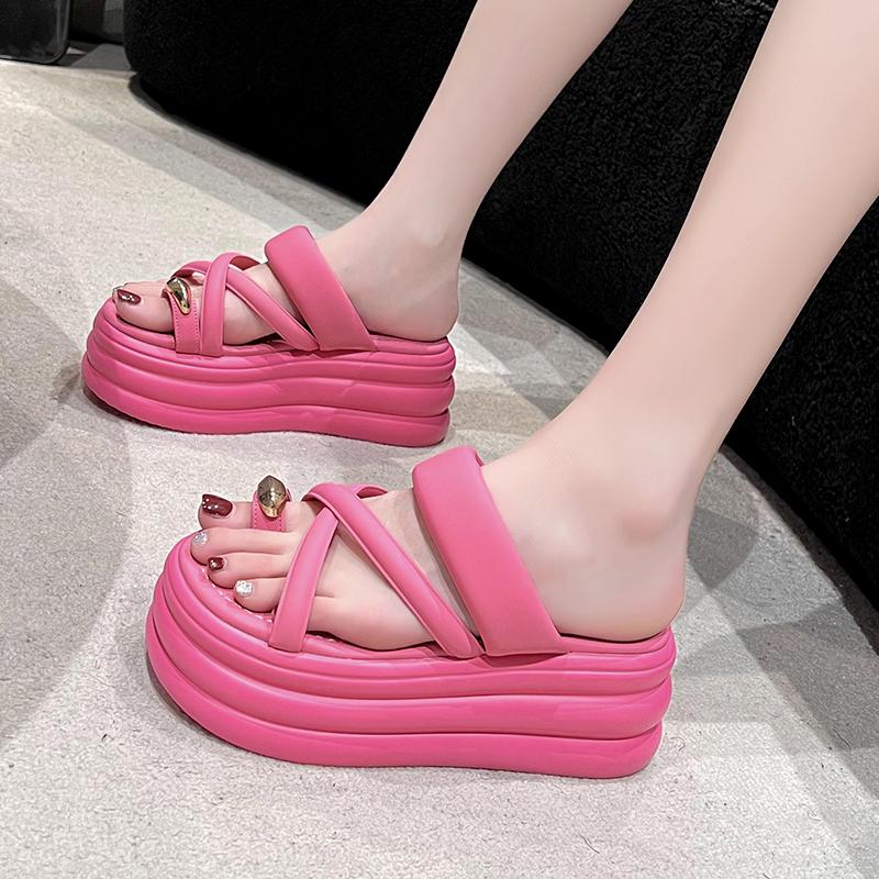 fashion 2024 Women Clip Toe Chunky Platform Sandals High Heels Gladiator Slippers Woman Trendy Summer Bling Beach Leisure Flip Flops 7CM
