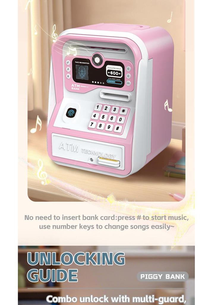 Children's Electric Piggy Bank with Fingerprint Password and Automatic Money Rolling Feature