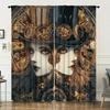 Mechanical Gear Retro Clock Print Drapes Room Darkening Window Curta For Home Decor,Rod Pocket Blackout Curta Bedroom
