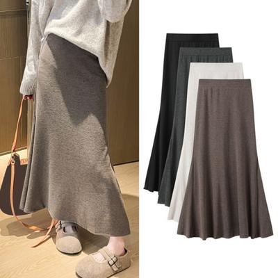 Jupe Maxi Taille Haute Couleur Unie Respirante Confortable Design Grand Ourlet Jupe Longue Accessoires de Mode