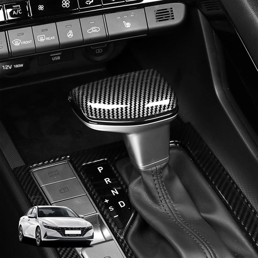 Shifter Lever Handle Protective ABS Car Gear Shift Knob Cover Trim Compatible with Hyundai Elantra -2025 Accessories (Carbon Fiber Pattern)