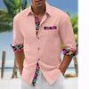 Men's linen shirt button beach shirt long sleeve floral lapel spring and autumn casual daily clothing clothing stitching