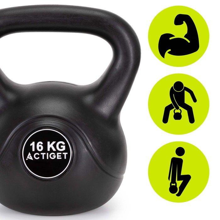 Kettlebell - SPRINGOS - 16kg - ABS - Poignée ergonomique - Noir