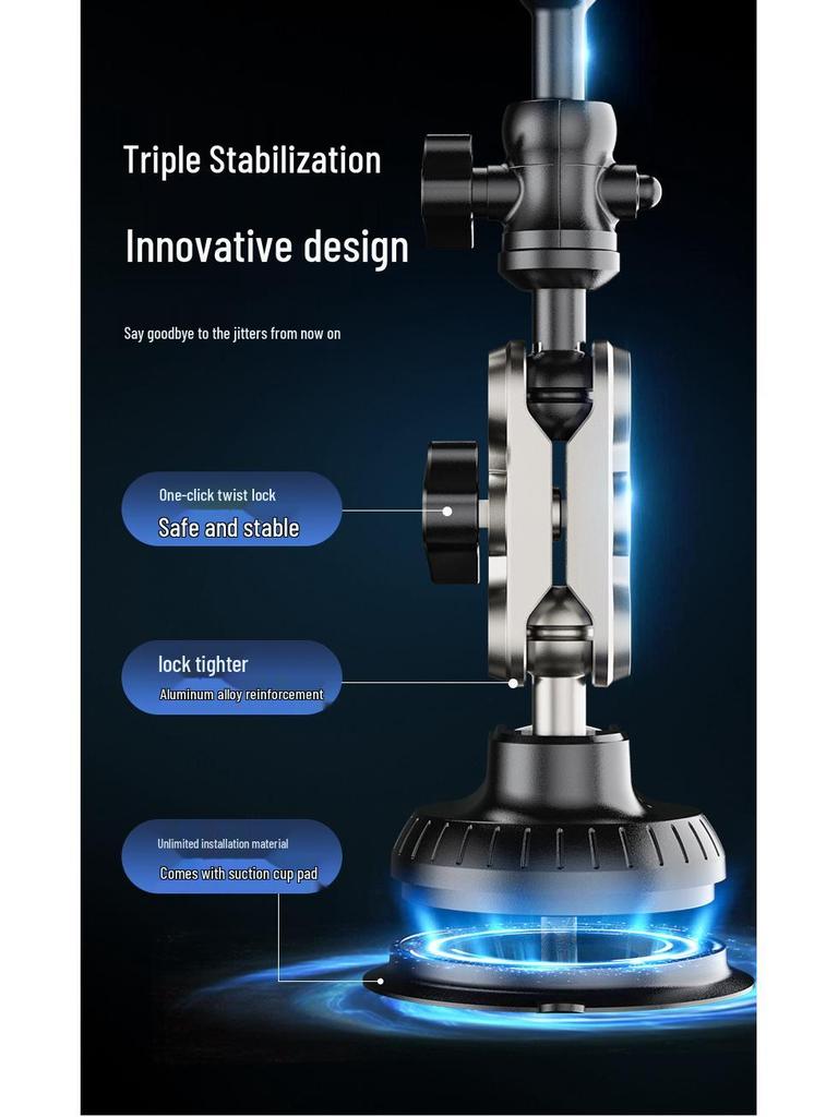 Car-Mounted Multi-Directional Phone Holder for Overhead and First-Person View Shooting with Suction Cup