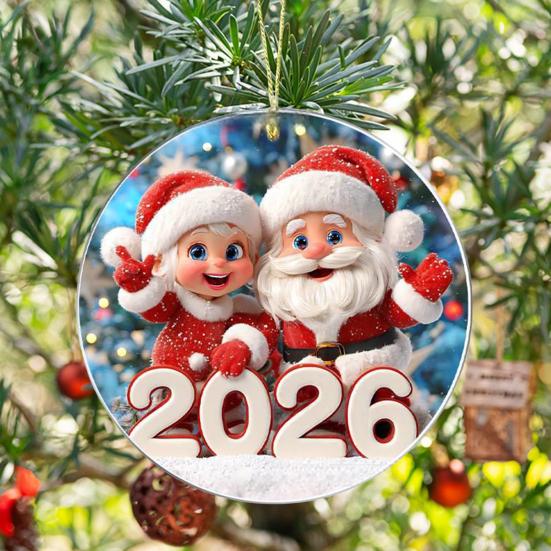 Addobbo Natalizio Babbo Natale 2026 Rotondo 2D Acrilico Babbo Natale Addobbo Albero di Natale per Vacanze Capodanno Decorazioni per la Casa