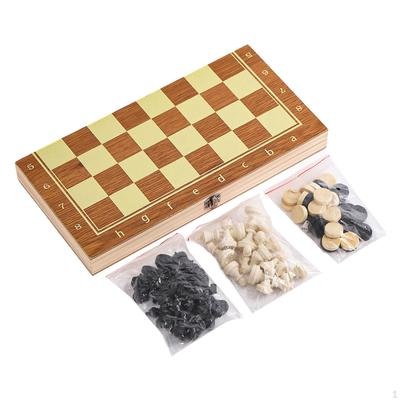 Foldable Wooden Chess Set for Adults Kids Portable Puzzle Checkers Backgammon Strategy Game