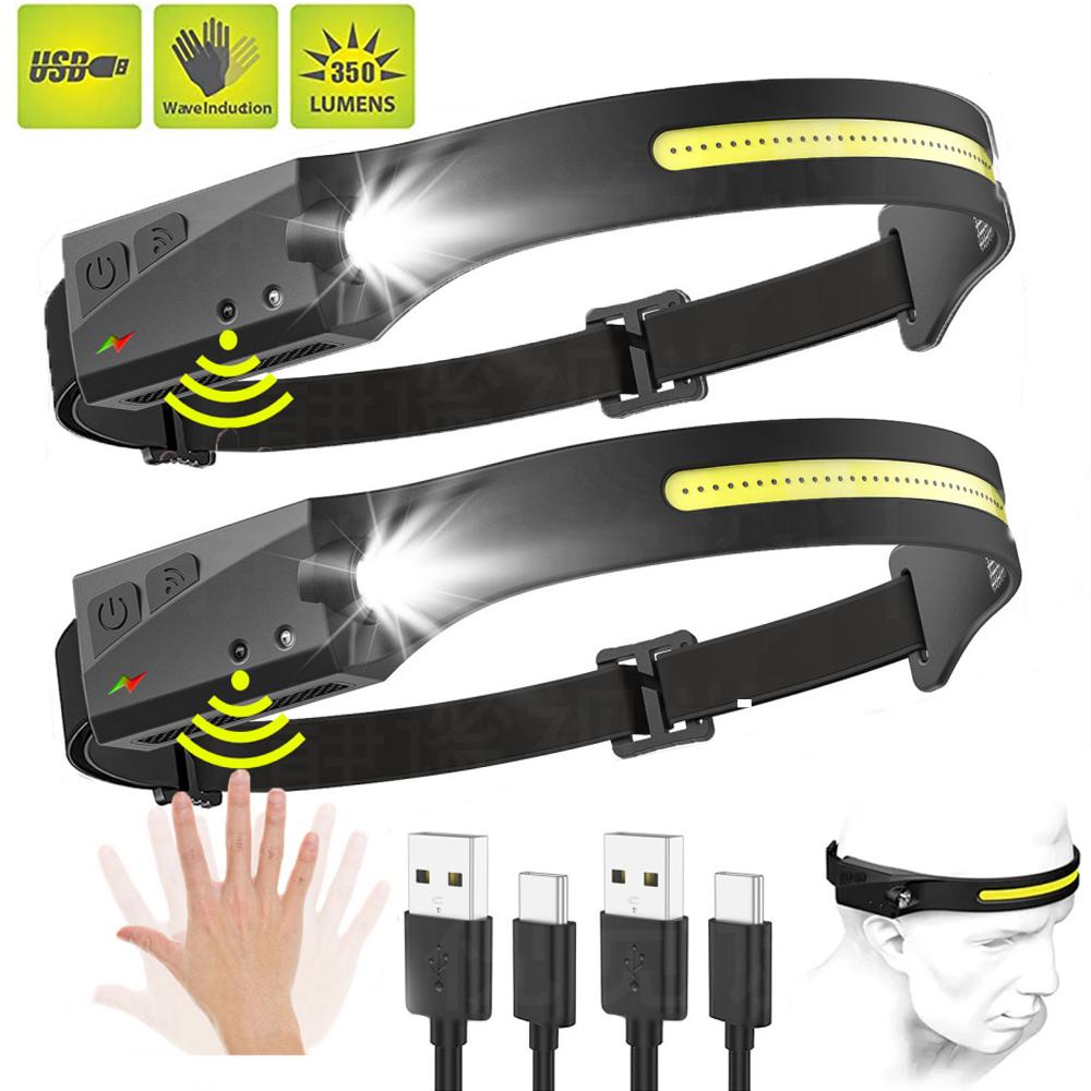 230°Bright Beam Headlamp LED Sensor Head Lamp Built-in Battery USB Rechargeable Head Flashlight Outdoor Camping Fishing Headligh