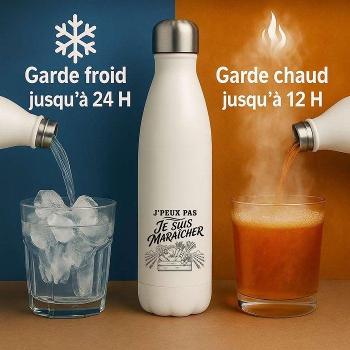Gourde isotherme - PLANETEE - J'peux pas minimaliste - inox double paroi - 500 ml - Froid 24 h / Chaud 12 h