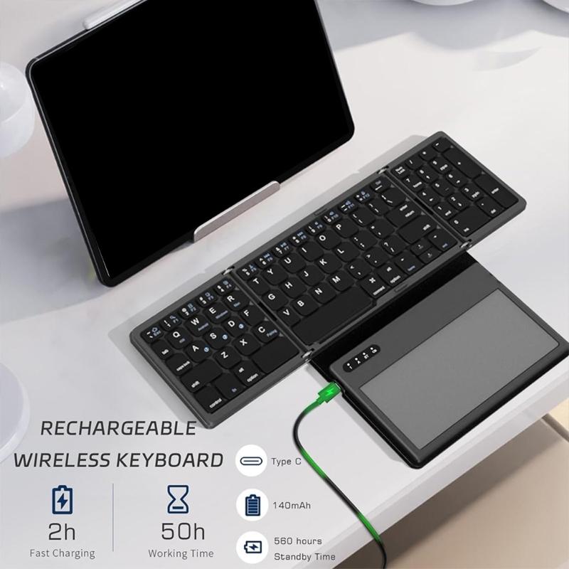 Foldable Keyboard BT3.0 Wireless With Integrated Touchpad And Numpad Long Battery Service For 30Hrs Uninterrupted Work