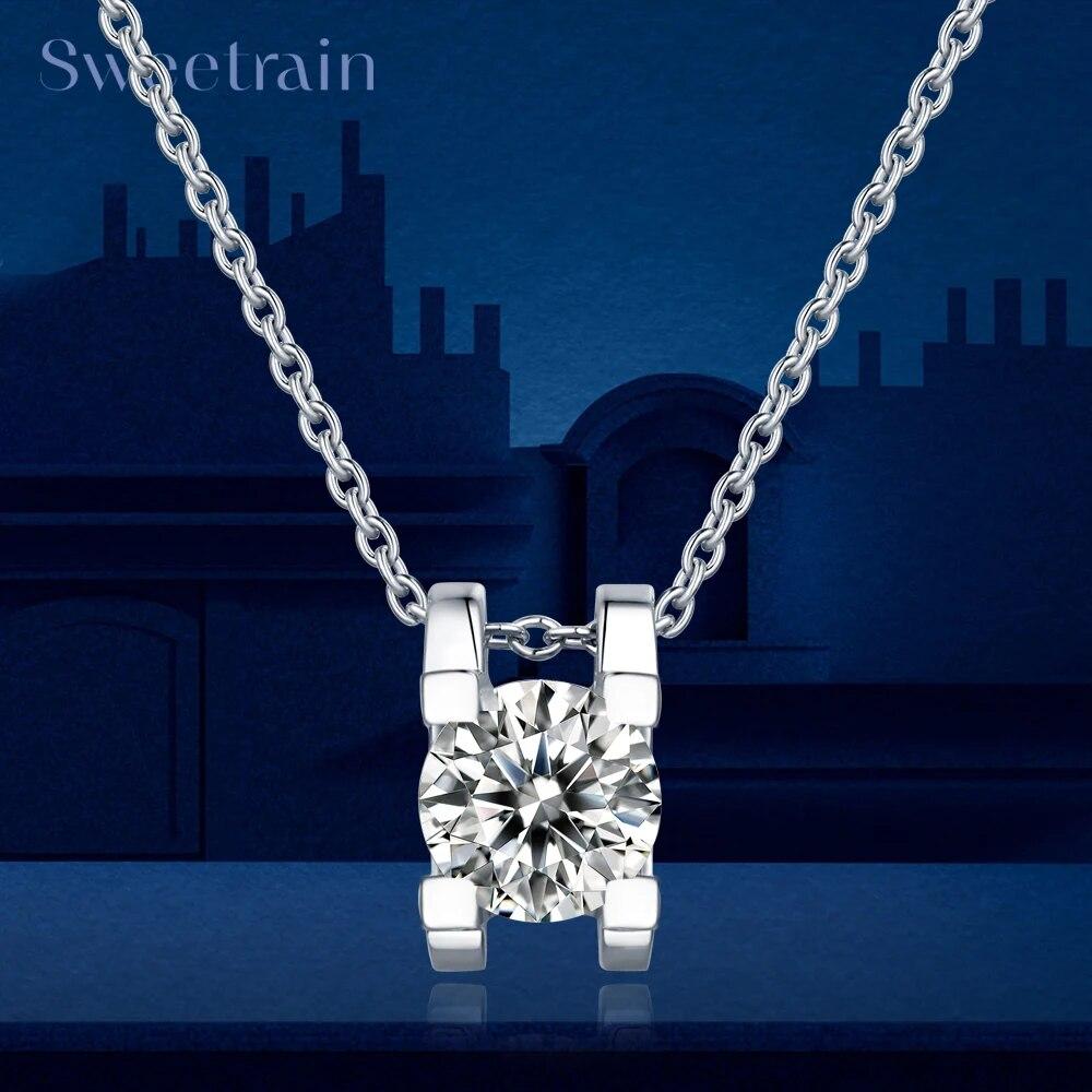 

Sweetrain 1.0ct/2.0ct/3.0ct ожерелье с подвеской из муассанита для женщин S925 серебряное ожерелье с головой быка с бриллиантами свадебные украшения подарок 1CT белого золота