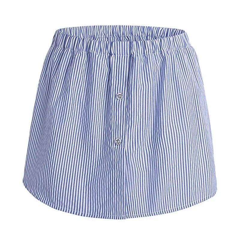 

Женская многослойная юбка с поддельным верхом и нижней стреловидной юбкой, пуговицы, синяя полосатая блузка, трапециевидная юбка с поддельным подолом и высокой талией, удлинители для свитера