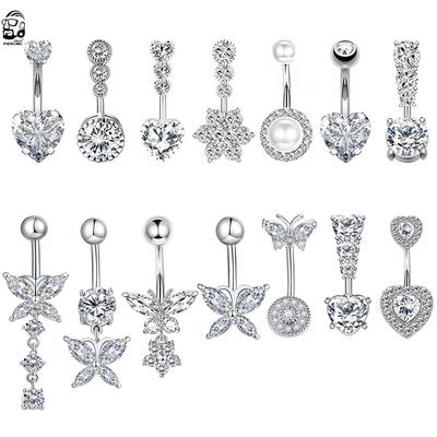 Zirkon Kristal Belly Button Yüzükler Kadınlar Için Göbek Halkası Cerrahi Çelik Halter Kalp Yuvarlak Vücut Pirsing Takı