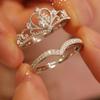 Stainless Steel 2PCS Crystal Crown Adjustable Ring Irregular Geometry Vintage Rings Set for Women Girls New  Jewelry Gift