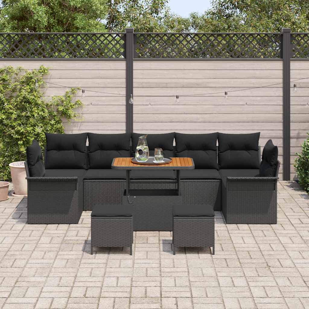 Garden Sofa Set with Cushions 10 pcs Black Poly Rattan