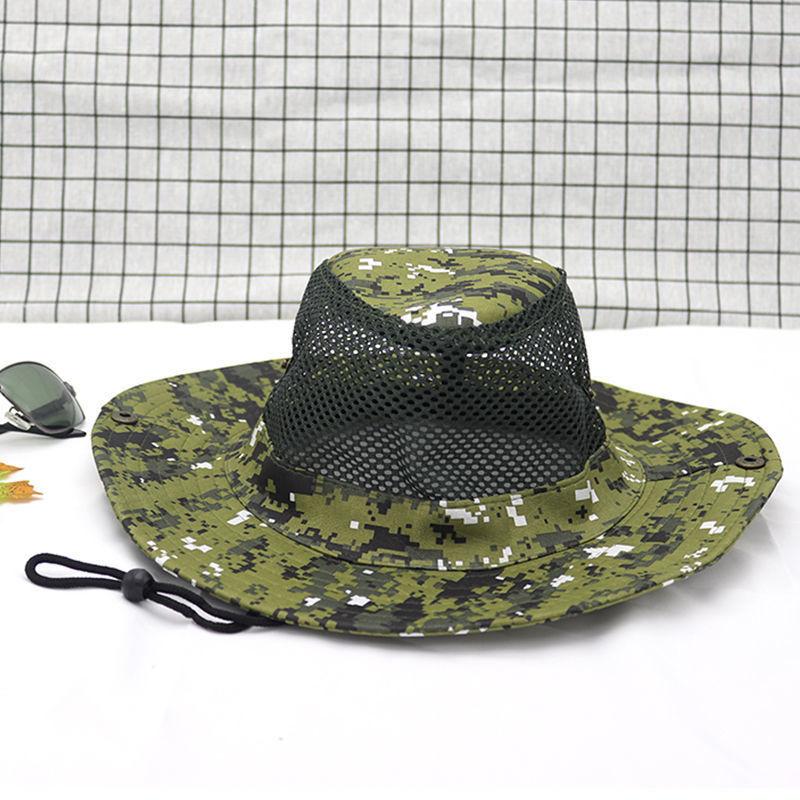 Updated Tactical Camouflage Male Bucket Hat Breathable Mesh 9cm Brim Sun Hat Male Foldable Outdoor Jungle Hunt Camping Angling  Practical Use